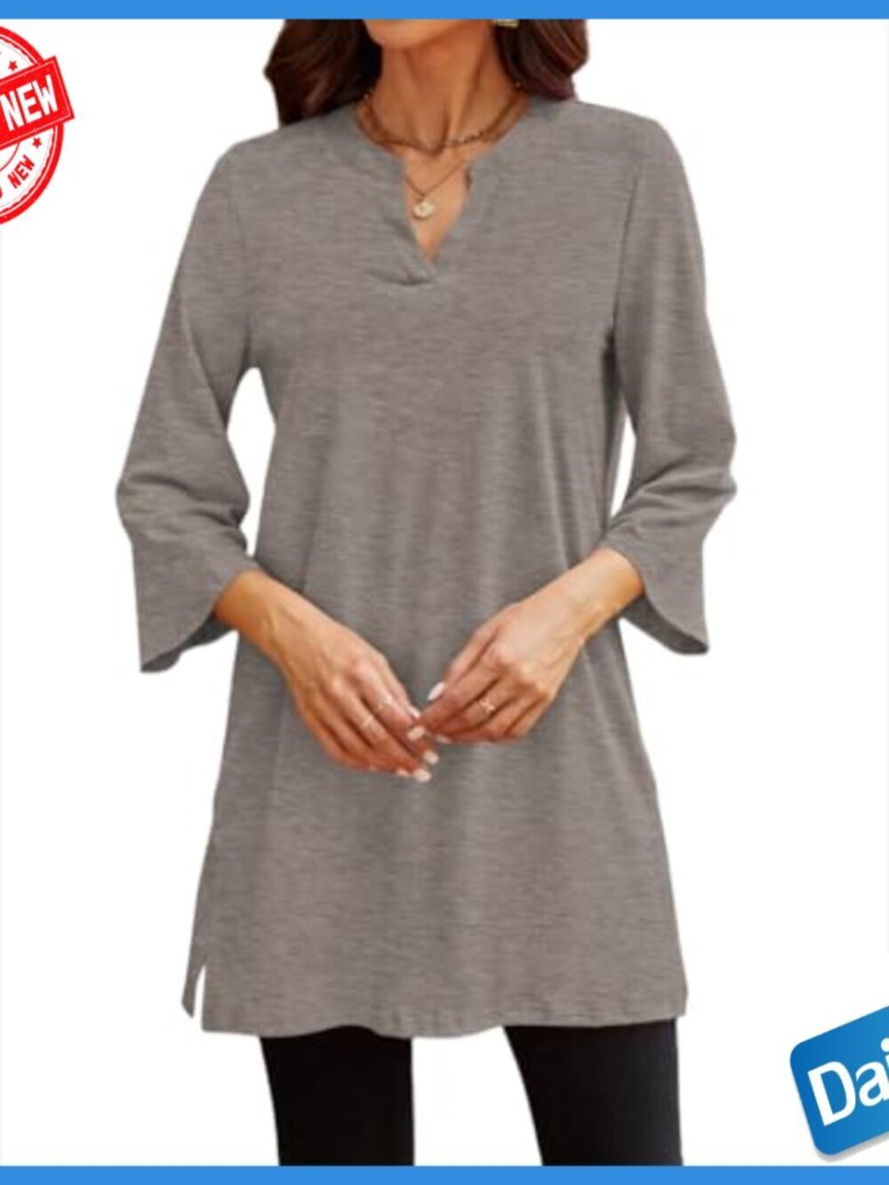3/4 Bell Sleeve Tunic Top Loose Fit Side Split Flare for Leggings - Picture 4 of 7